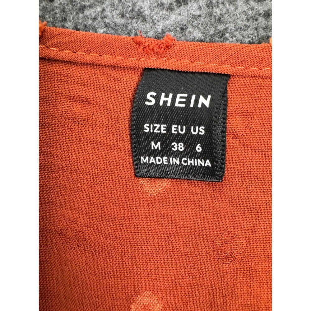 Shein Womens Sz M Rust Orange Long Sleeve Maxi Dress Swiss Dot Belted Tiered - Picture 6 of 11